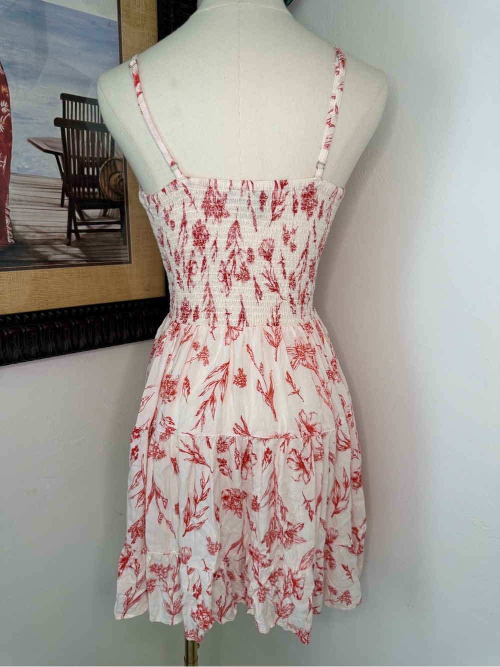 Angie White Mini Dress with Red Floral Print - Picture 2 of 3
